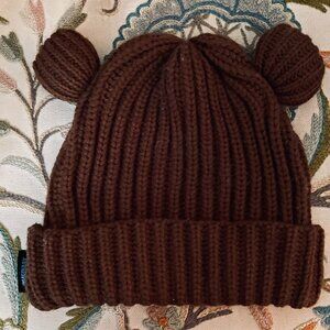 IMAGINARY - Brown Rib-Knit Bear Ear Beanie